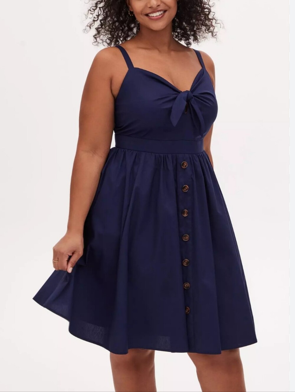 Torrid Navy Button-Front Poplin Dress